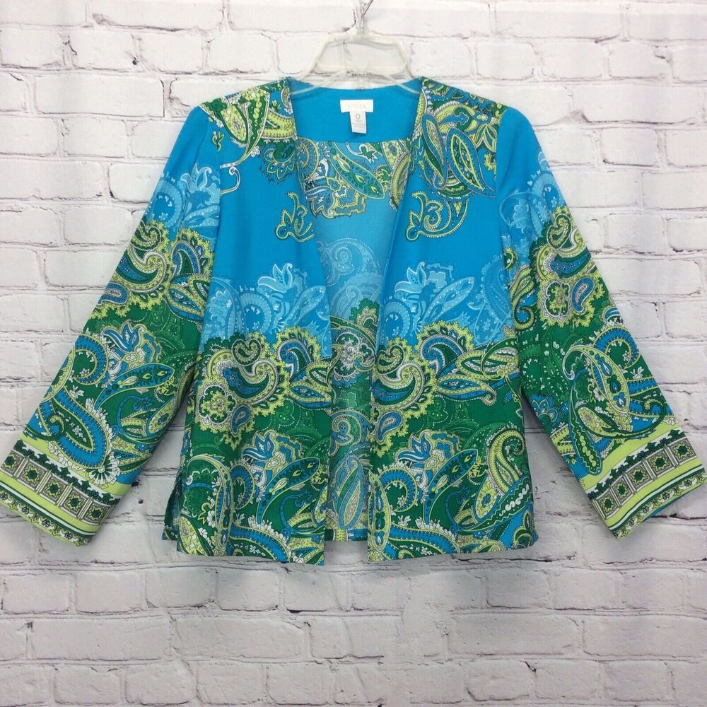 Chico's Open Front Blazer Jacket Women's Sz 0 (XS/4) Paisley Lightweight Casual - Picture 9 of 12
